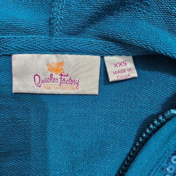 Quacker Factory Jacket Womens Beaded Sequin Hooded Pocket Full Zip Cotton XXS - Picture 10 of 16